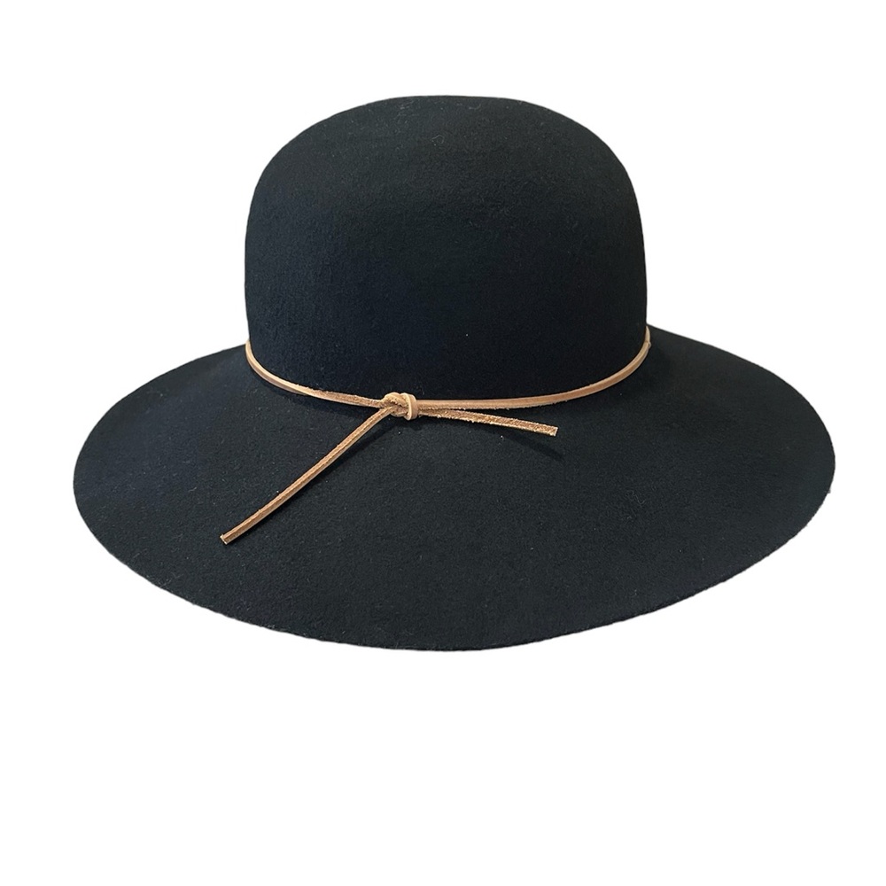 Phenix Boho Women’s Black Wool Wide Brim Floppy Black Hat NWT